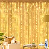 Ollny LED Lichtervorhang 2x2m, 200 LEDs Lichtervorhang innen USB warmweiß, Lichterkette innen...