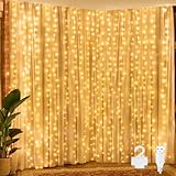 Ollny LED Lichtervorhang 2x2m, 200 LEDs Lichtervorhang innen USB warmweiß, Lichterkette innen...