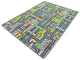 HEVO Stadt Mix Strassen Spielteppich | Kinderteppich 145x200 cm mit Antirutsch...