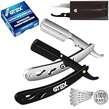 GTEX Rasiermesser mit 100 Premium GTEX Rasierklingen & Ledertasche - 2 Rasiermesser Herren (Schwarz...