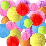 Bunte Papierlaternen,24 Stück Lampenschirm Lampion Papier,Papier Lampions Set,Papier Lampions Bunt...