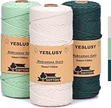 YESLUSY Premium Makramee Garn Natur 3er Set, 3mm x 100m Baumwollgarn, für DIY Handwerk,...