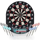 Physionics® Elektronische Dartscheibe - viele Spiele, mehr als 100 Spielvarianten, 12 Dartpfeile,...