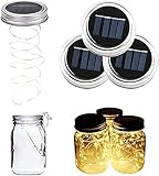 ALED LIGHT 3-Pack Solar Mason Jar Light Warm White 2 Meter 20 LED Lampen Silber Wire Fairy Deckel...