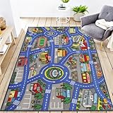Capslpad Autoteppich Kinder 100x160cm rutschfest Kinderteppich Stadtplan...