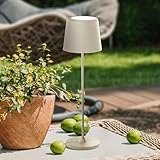 Lightbox 2er-Set LED Tischlampen für Innen & Außen | 37 cm / 23 cm Höhe, Ø 10cm | beige Outdoor...