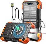SUDROV Solar Powerbank, 26800 mAh tragbares Ladegerät mit 4 integrierten Kabeln, IPX7 wasserdicht,...