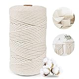 Posan Makramee Garn 3mm x 300m, Natur Baumwollgarn ohne Chemie, Macrame Cord für DIY Handwerk...