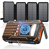 SOARAISE Wireless Solar Powerbank 27000mAh - Tragbare Solar Ladegerät mit 4 Kabel und 4 Solarpanels...