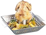 Rosenstein & Söhne Hähnchenbräter: BBQ-Hähnchen-Griller mit Aroma-Behälter für ganze Hähnchen...