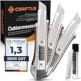 CRAFTUS® Profi Cuttermesser Set [3 Stück] aus Aluminium für Maximale Lebensdauer, Robuste...