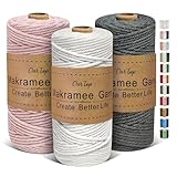 OurTop Premium Makramee Garn 3er Set, 3mm x 100m Macrame Cord Makramee Schnur Makramee Kordel, Garn...