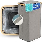 kutunu® - Faltbarer Wäschekorb mit Deckel (Grau) 100 Liter XXL - Wäschesammler Wäschekorb...