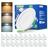 HOMEOW 20er Set LED Einbaustrahler 230V, 5W 400LM LED Spot 68mm - 78mm Lochmaß, IP44 Warmweiß...