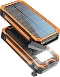 Solar Powerbank 20000mAh, Wasserdichtes Solar Ladegerät USB C Externer Akku Solarladegeräte mit...