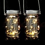 Relaxdays Solar Glas 2er Set, je 8 LED im Einmachglas, Stellen oder hängen, Solarleuchte für den...