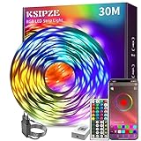 KSIPZE Led Strip 30m RGB LED Streifen mit Fernbedienung Bluetooth Musik Sync Timer-Einstellung...