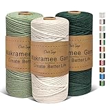 OurTop Premium Makramee Garn 3er Set, 3mm x 100m Macrame Cord Makramee Schnur Makramee Kordel, Garn...