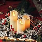 CCLIFE LED Kerzen Echtwachs 3er Set mit Fernbedienung Timer Funktion Echtwachs flammenlose...