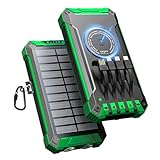 Solar Powerbank 26800mAh mit 4 Kabeln, Wireless Solar Powerbank USB-C 15W Schnellladung 6 Ausgänge...