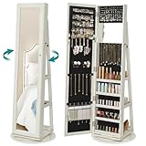 SONGMICS Schmuckschrank, Standspiegel, Spiegelschrank, mit Ganzkörperspiegel, um 360° drehbar,...
