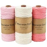 Coriver 3 Stück Makramee Garn, 3mm x 100m Macrame Cord, Makramee Schnur, Makrameegarn Kordel,...