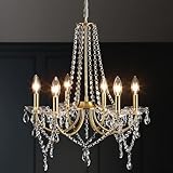 Gold Kristall Kronleuchter Modern, 6 Flammig Vintage Kristall Lampe Deckenleuchte Kronleuchter...