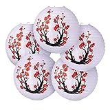Tiamu 5 Pack Papier Laterne Lampions Rund Kirsche Blumen Papier Lampenschirm, Classic Gerippter...