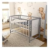 Baby Delux Babybett Kinderbett 60x120 Weiß Grau mit Matratze Bärchen Motiv mit...