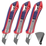 WORKPRO 3 Stück Cuttermesser Set 18mm mit 10 Ersatzklingen aus SK5, Cuttermesser Profi mit...