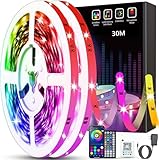 Tenmiro LED Strip 30m(15m×2), RGB LED Streifen Musik Sync Selbstklebend Led Lichterkette mit...