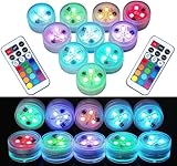Mini Underwater Light RGB Multi Coloured LED Pond Lighting 10 Pieces Waterproof Tea Lights with...
