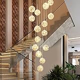15 Glaskugel LED Pendelleuchte , Treppenhaus LED Kronleuchter, 75W Kreativer Sternenklarer Langer...