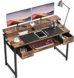 ODK Computertisch mit Tastaturablage, Schreibtisch mit 2 Schubladen, Bürotisch PC-Tisch mit...