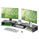 BONTEC Monitorständer Holz, Dual Monitor Stand Riser mit Handyhalter, Verstellbare Länge und...