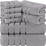 Utopia Towels - 8er Handtücher Set aus Baumwolle mit Viskosestreifen und Aufhänger, 2 Badetücher,...