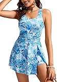 Kate Kasin Damen Badekleid Zweiteilig Floral Print Tummy Control Badeanzug mit Boyshorts...