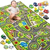 JOYIN Teppich Kinderzimmer 80x150cm mit 12 Mini Auto Spielzeug für Kinder ab 3...