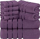 Utopia Towels - 8er Handtücher Set aus Baumwolle mit Viskosestreifen und Aufhänger, 2 Badetücher,...