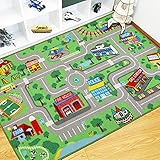 Capslpad Kinder Teppiche Spielteppich für Kinder Stadt 160x100cm rutschfest...