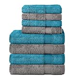 Komfortec 8er Handtuch Set aus 100% Baumwolle, 4 Badetücher 70x140 und 4 Handtücher 50x100 cm,...